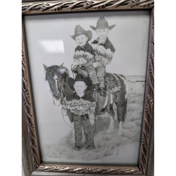 Jane McClure Jane's Prints Brothers Horse Pony Boys Cowboys Framed Print - Picture 2 of 3